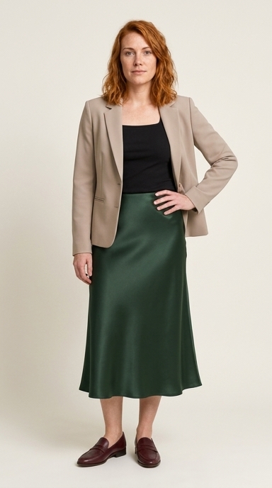 Evening outfit: Satin, kept easy.
